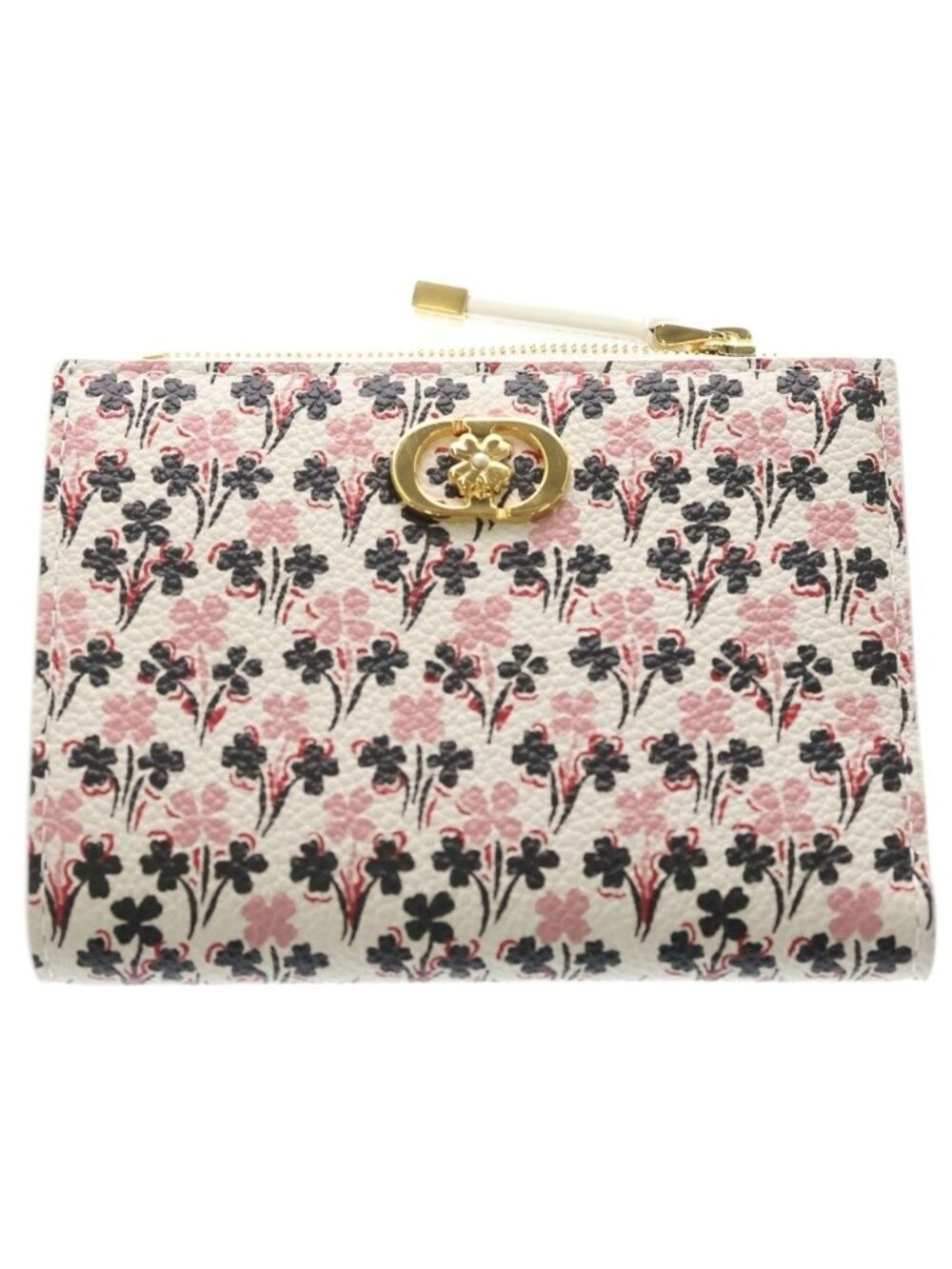 Dior Caro Dahlia Wallet Clover Bifold Coin Case White Leather Gold - Picture 1 of 6